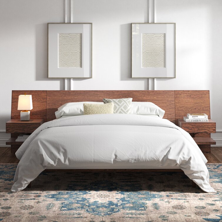 Bed with store attached nightstands